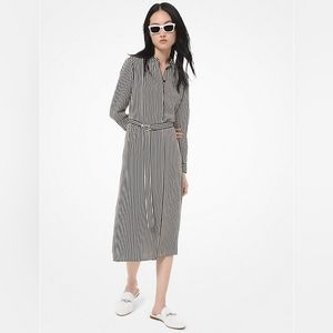 Michael Kors Striped Crepe Shirt dress Black/Bone